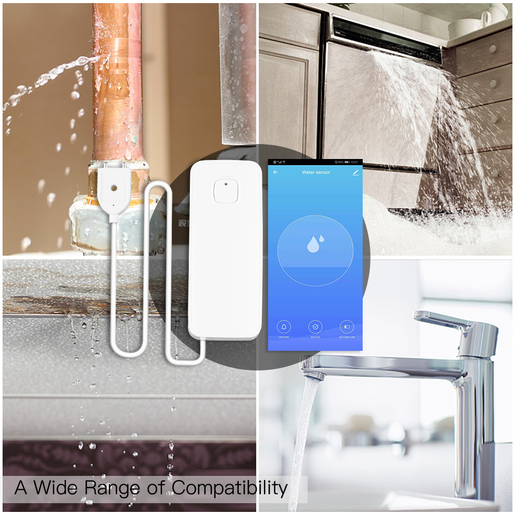WiFi Smart Flood Sensor Water Leakage Detector Flood Overflow Alert Security Alarm System
